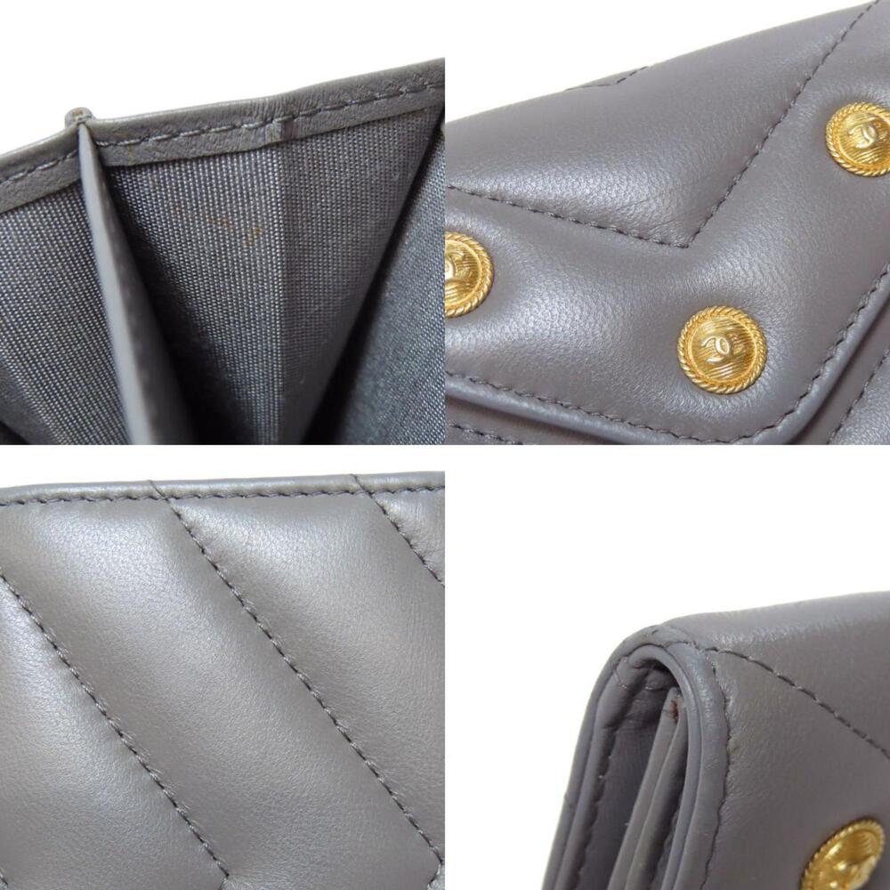 CHANEL Authentic Gray Lambskin Leather Logo Wallet - Picture 9 of 11